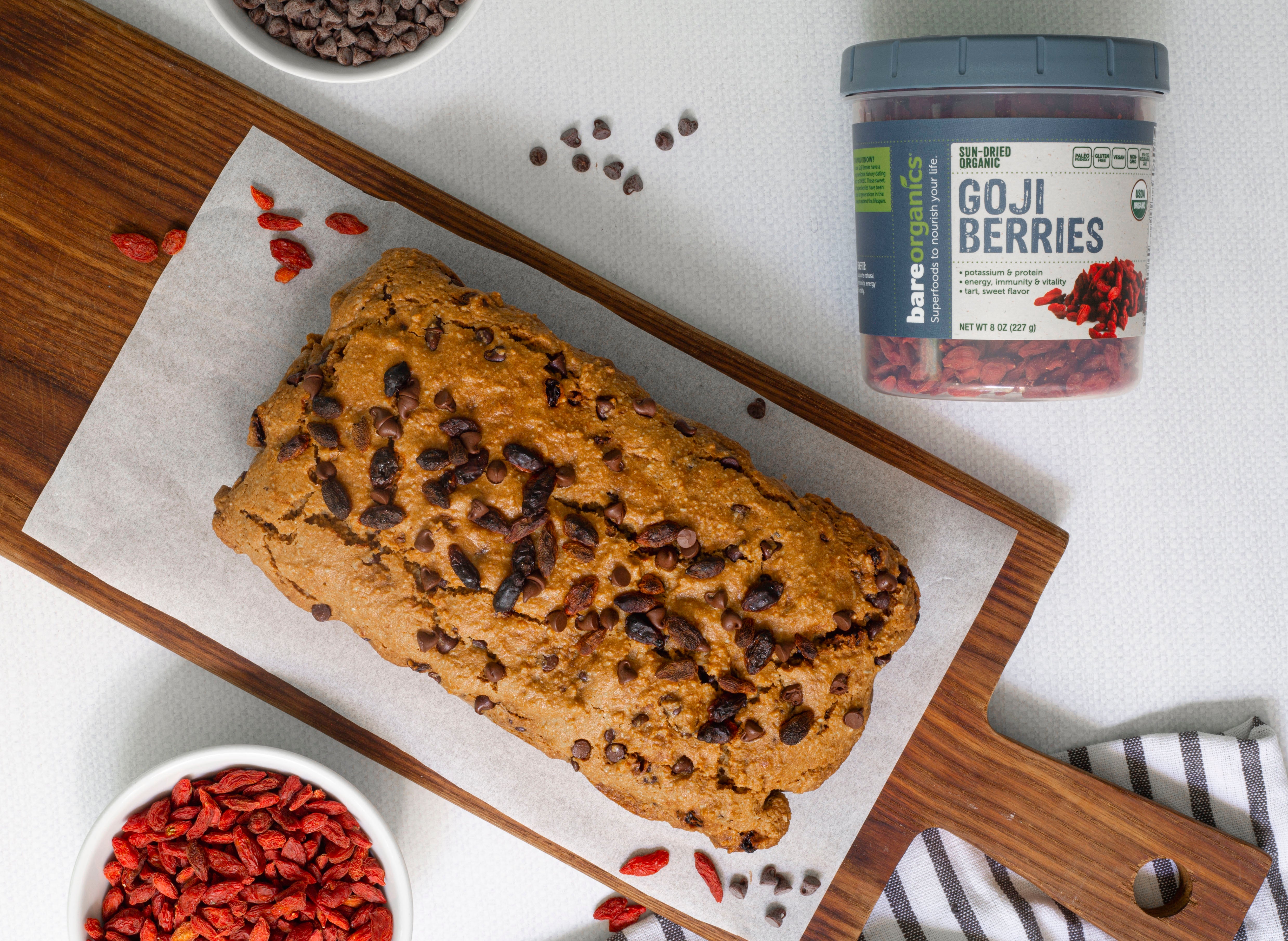 Dairy-Free Almond Flour Bread with Goji Berries and Chocolate Chips
