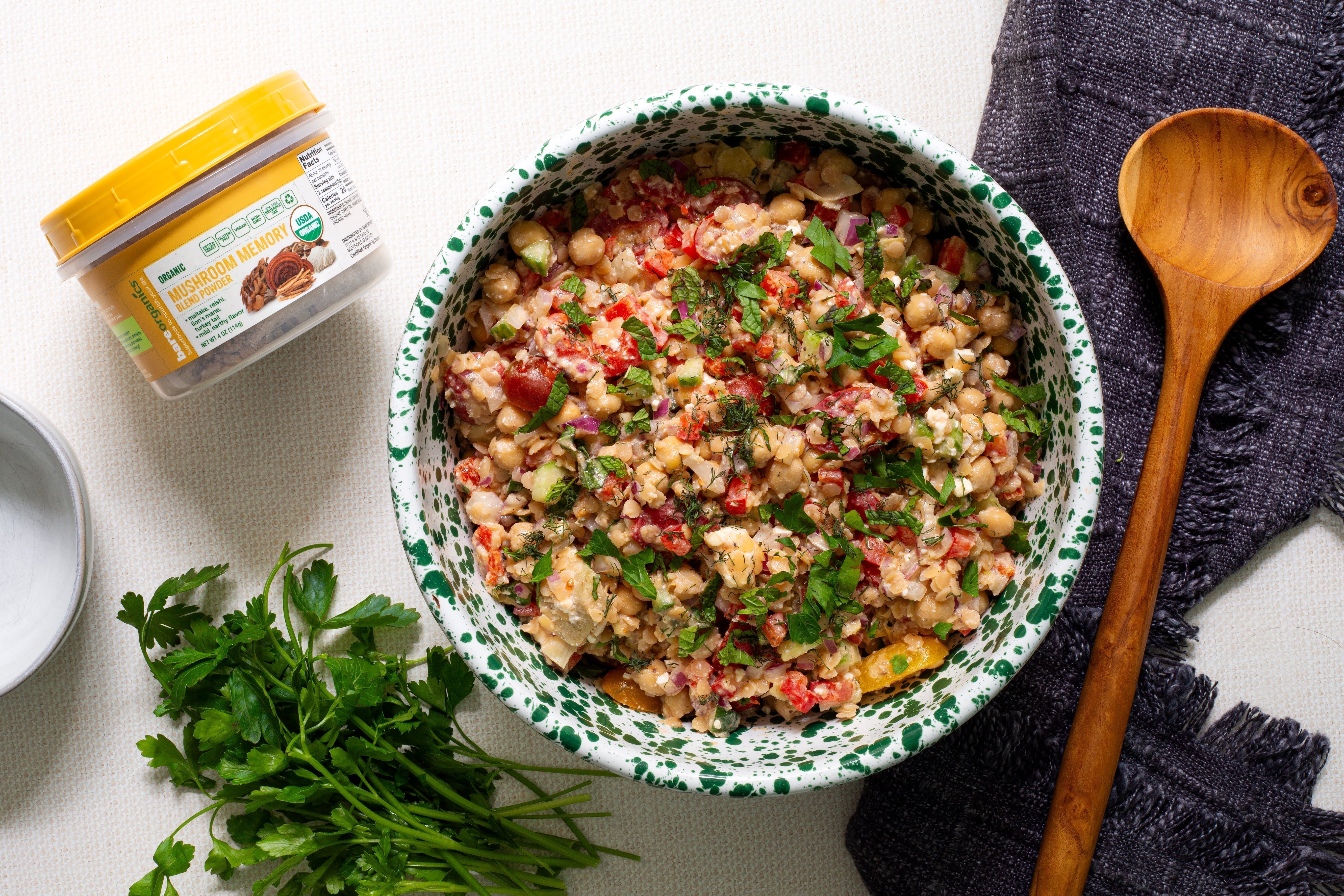 Mediterranean Dense Lentil Salad with Tahini Dressing