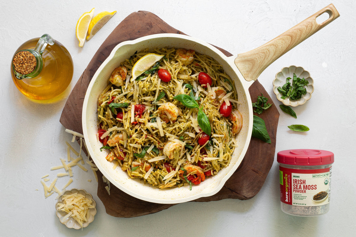 Gluten-Free Pasta with Shrimp, Brie & Basil Pesto
