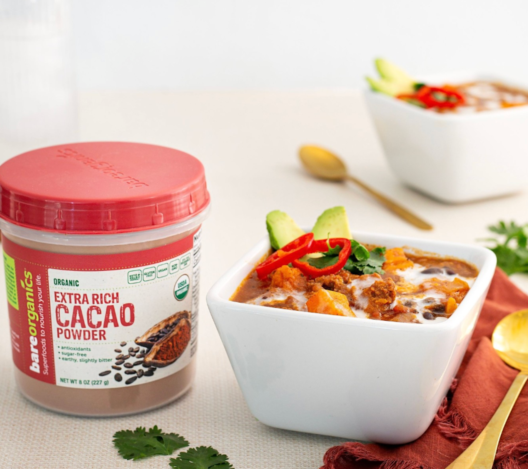 BareOrganics Extra Rich Cacao Powder Chili Recipe