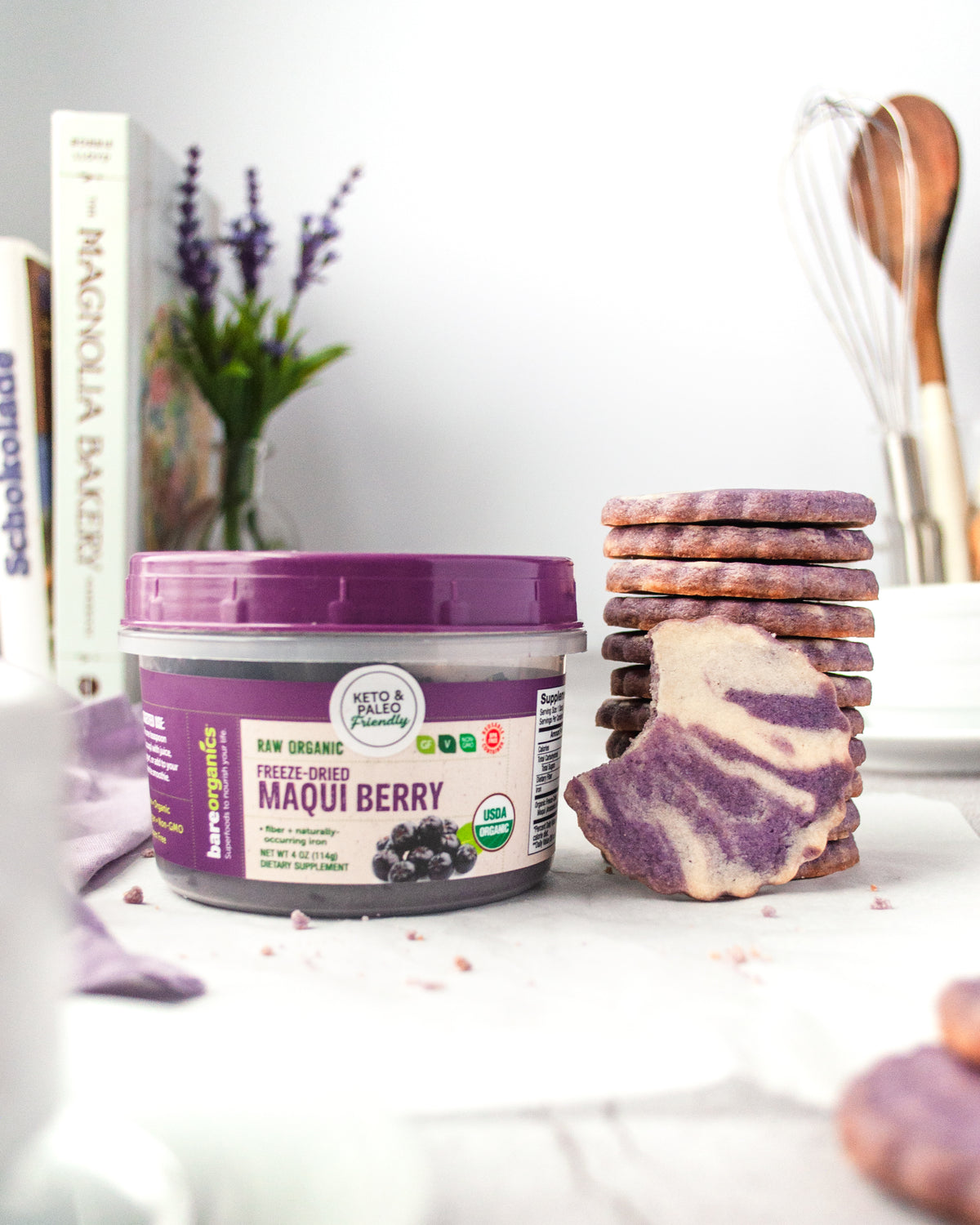 Maqui Berry and Acai Berry Vegan Shortbread Cookies