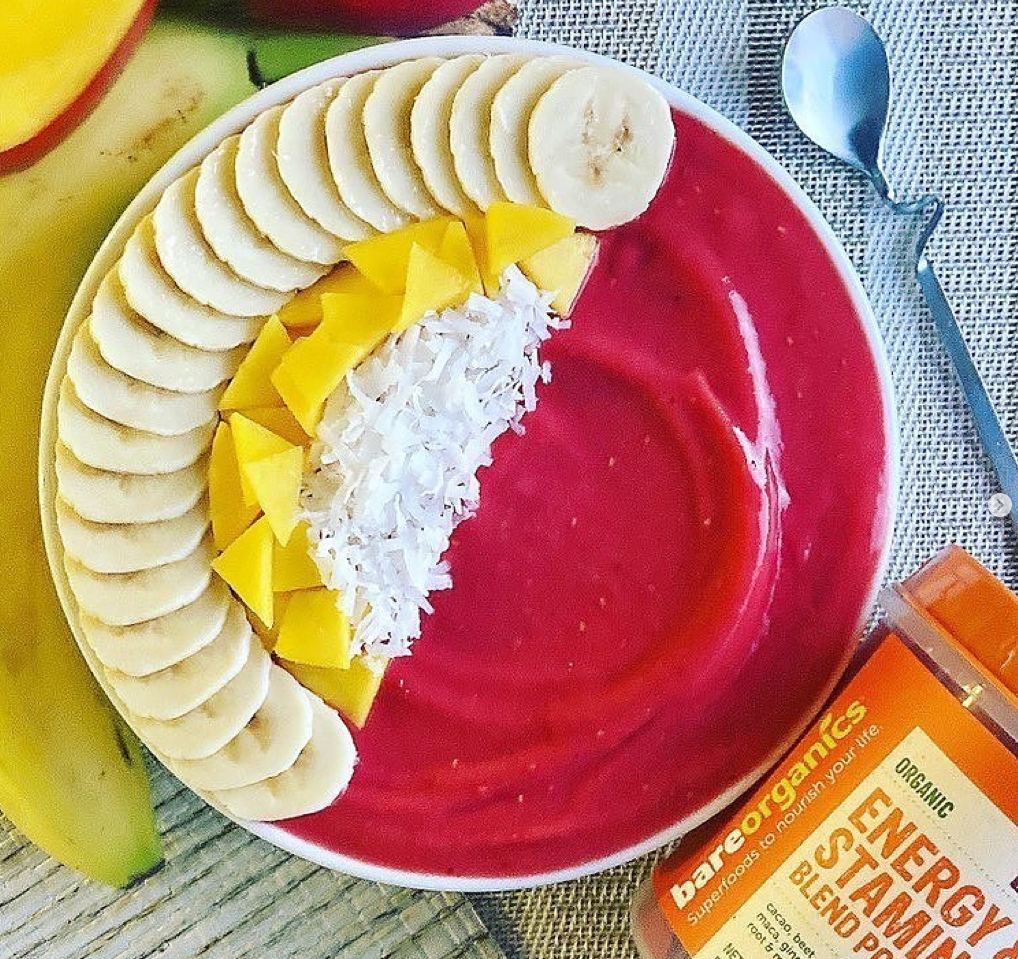 Energizing Raspberry and Beet Smoothie Bowl with Cacao, Beet, Maca and Ginger Root