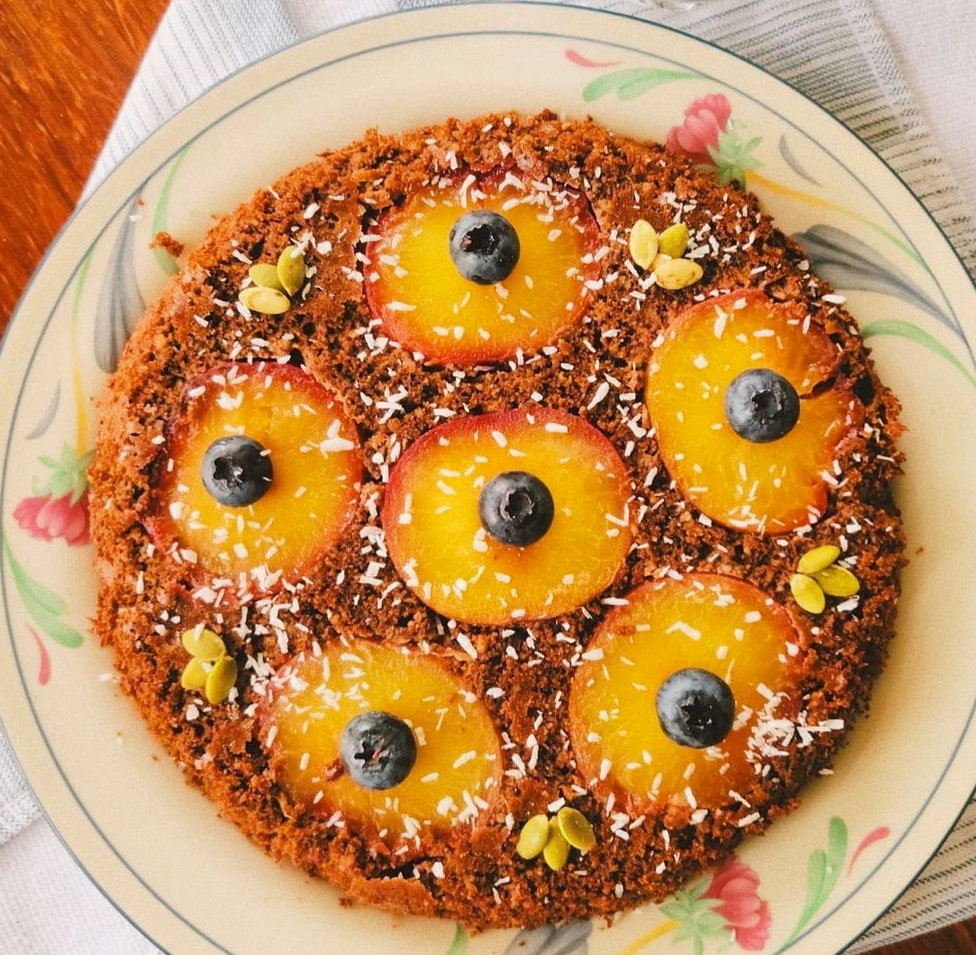 Chocolate Plum Almond Cake with Cacao Powder