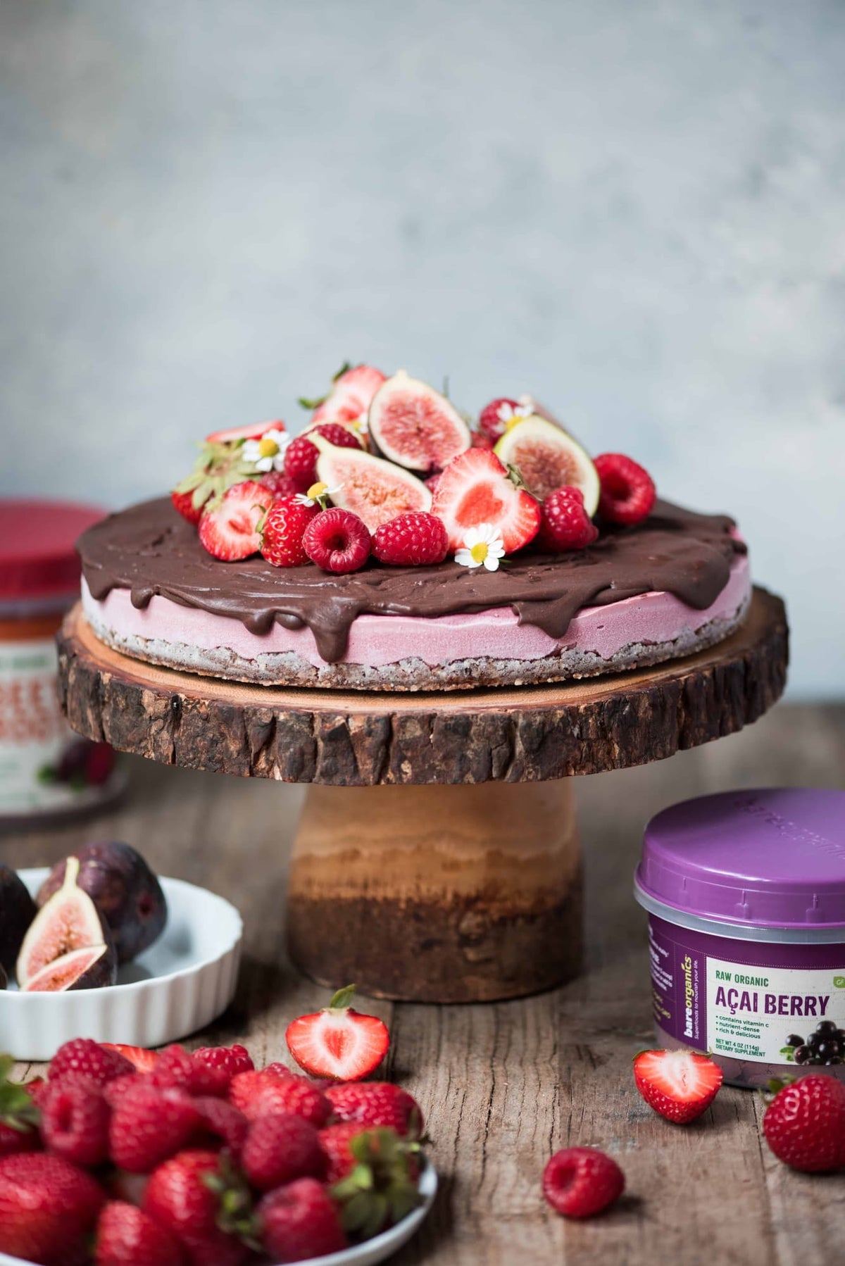 Berry Beet Cashew Cheesecake with Chocolate Acai Ganache