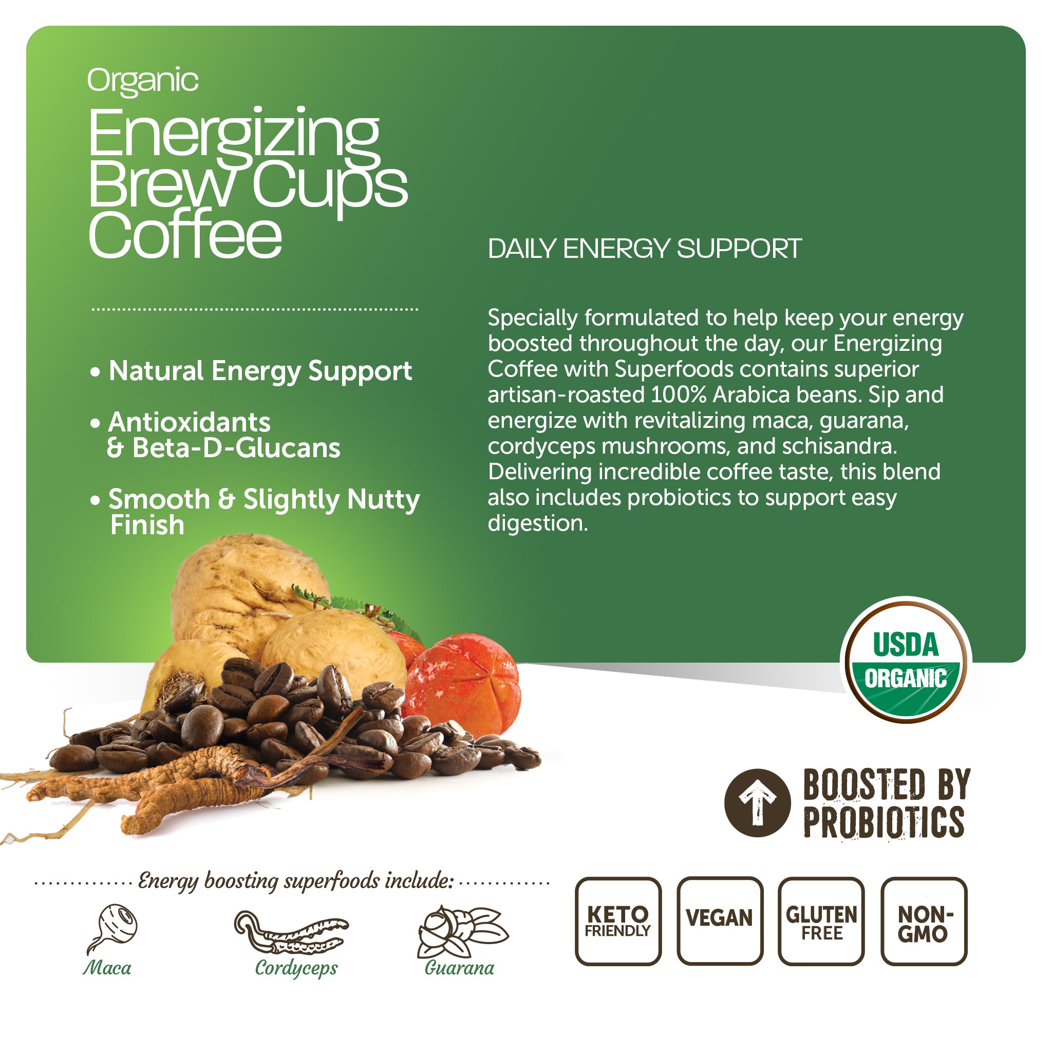 Organic Energizing Coffee With Superfoods (10ct Single Serve Cups)
