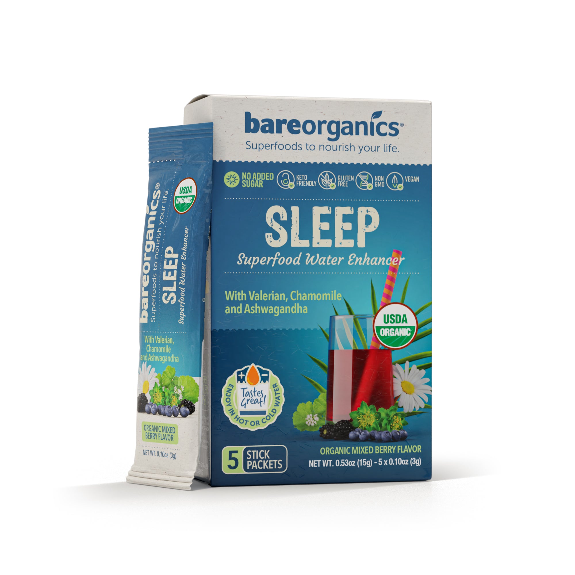 Organic Sleep Superfood Drink Mix & Smoothie Booster (5 Stick Pack)