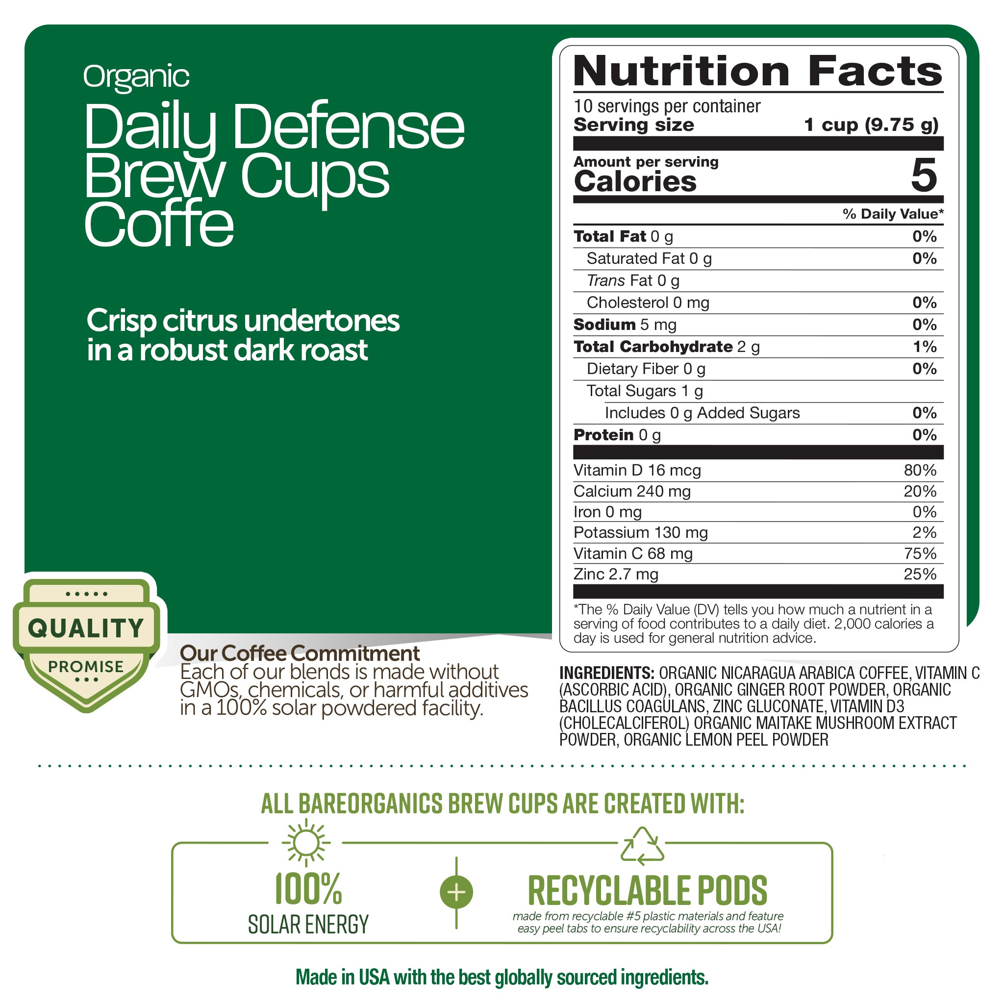 Organic Daily Defense Coffee with Superfoods Bundle (20ct Single Serve Cups)