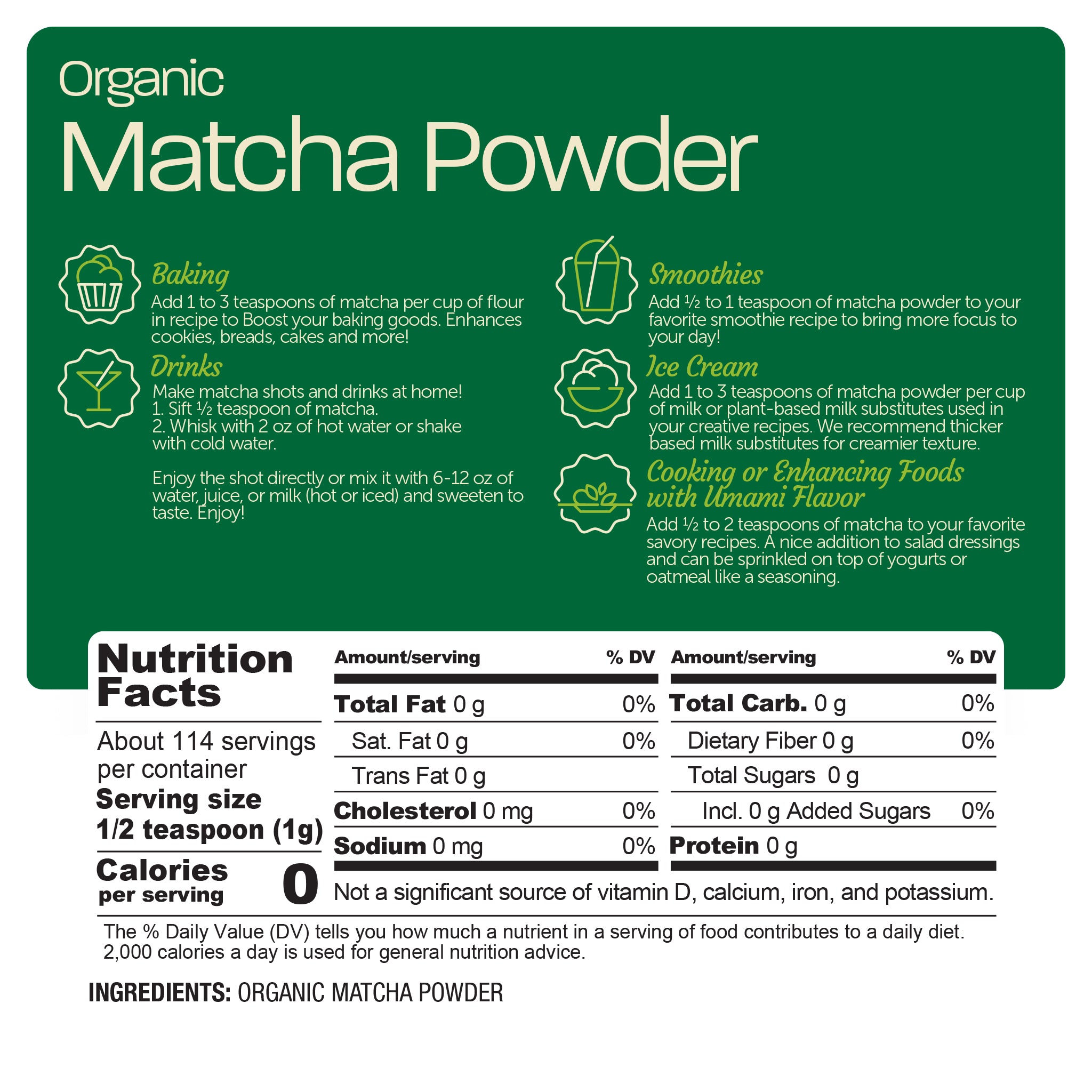 Premium Japanese Organic Culinary Matcha Powder