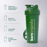 BareOrganics Wheat Shaker Bottle with Built-In Lid Mixer