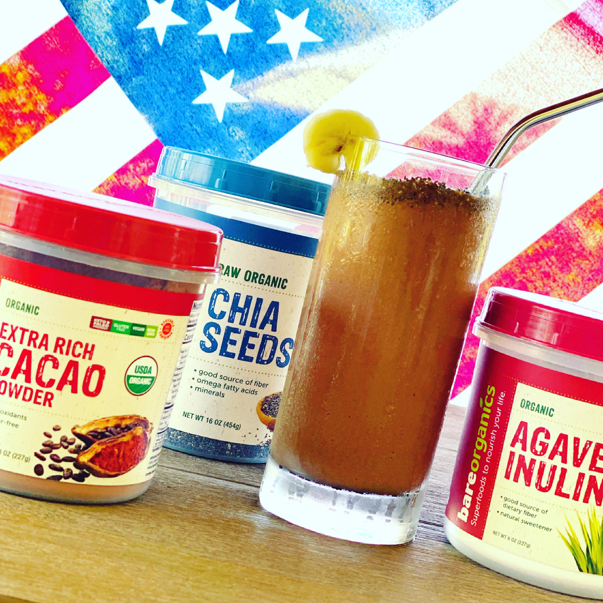 Cacao Avocado Banana Smoothie with Chia Seeds and Agave Inulin