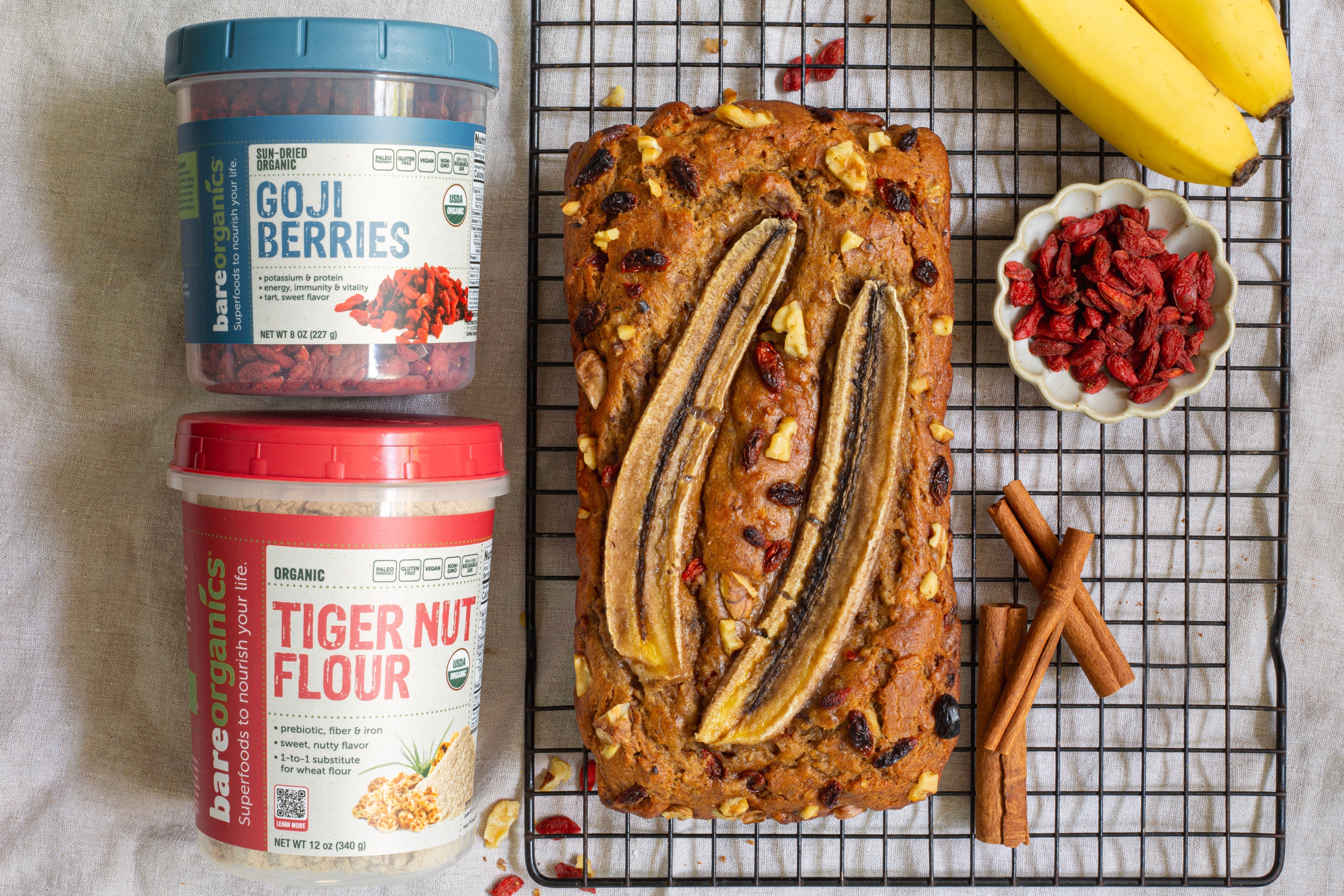 Gluten-Free Banana Bread with Tiger Nut Flour and Goji Berries