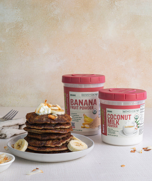 Gluten-Free Vegan Banana Coconut Pancakes Recipe – BareOrganics.com