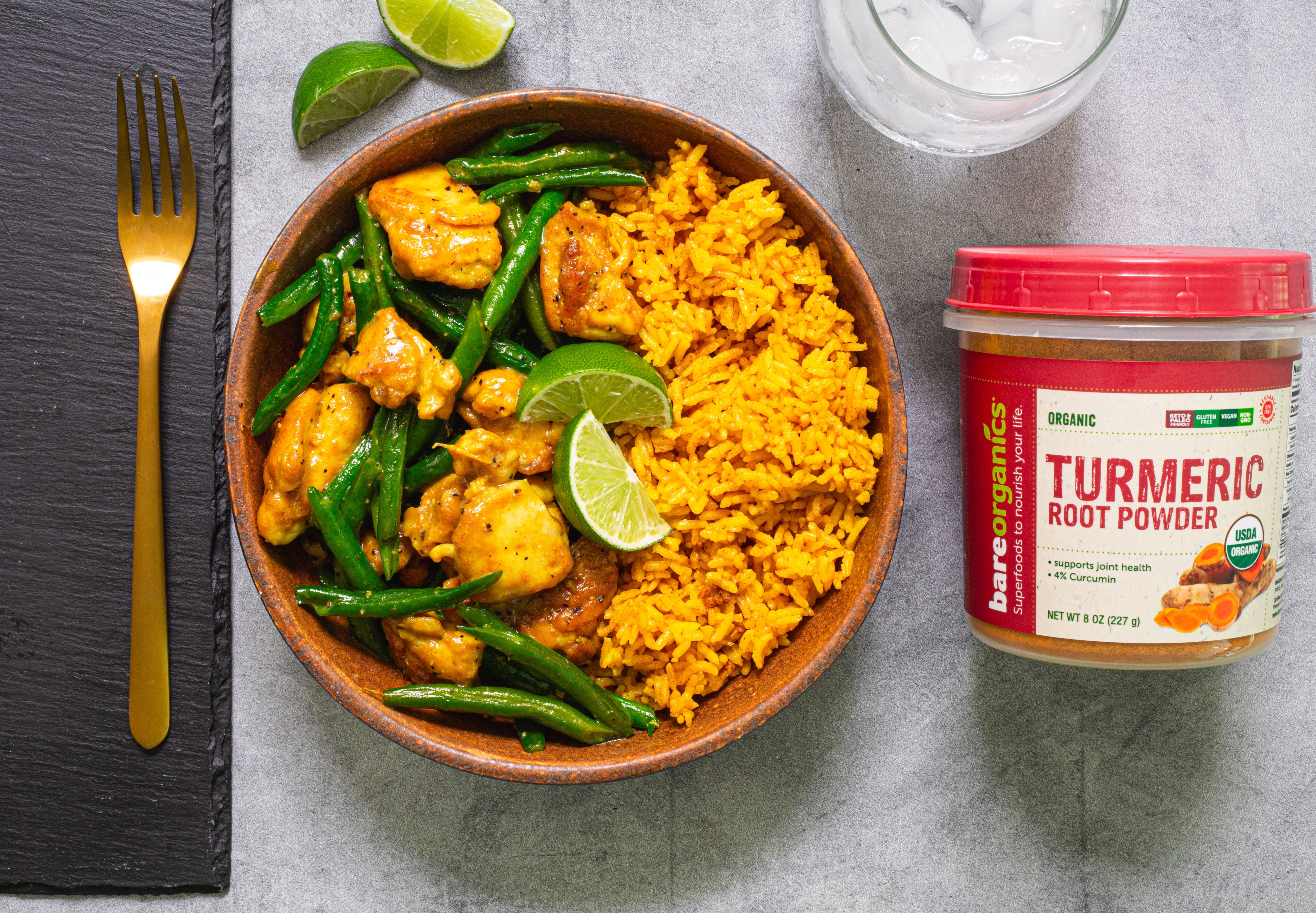Turmeric Black Pepper Honey Chicken with Turmeric Rice