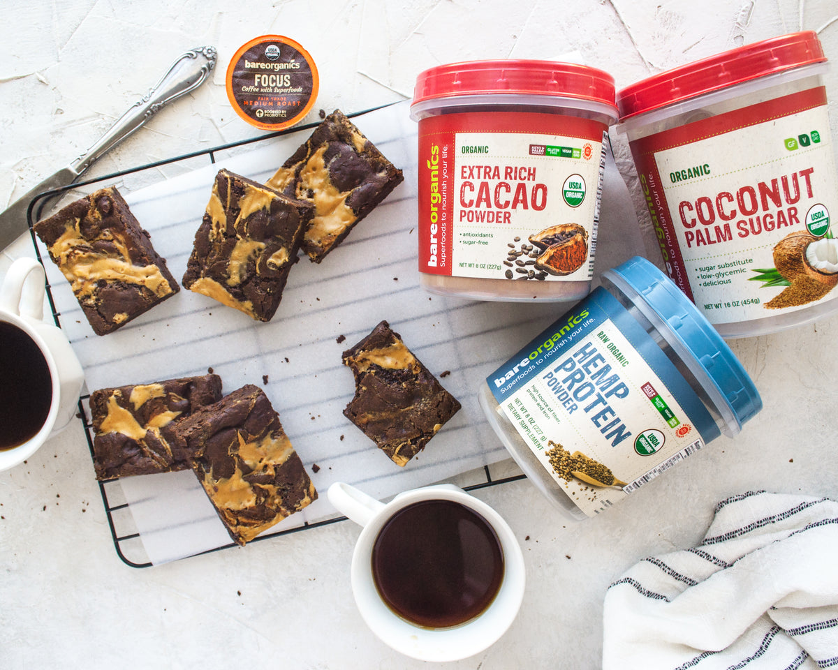 Protein Packed Peanut Butter Brownies with Cacao, Coconut Sugar and Hemp Protein