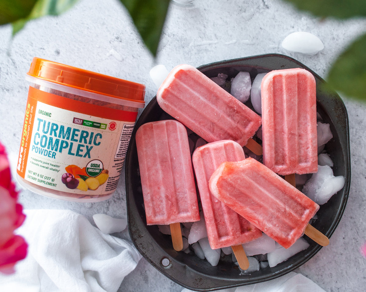 Strawberry Turmeric Ice Pops with Ginger and Tart Cherry