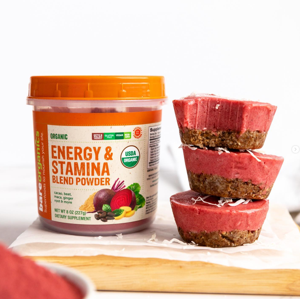 Energy and Stamina Nice Cream Cups with Beetroot, Cacao, Maca and Ginger Root