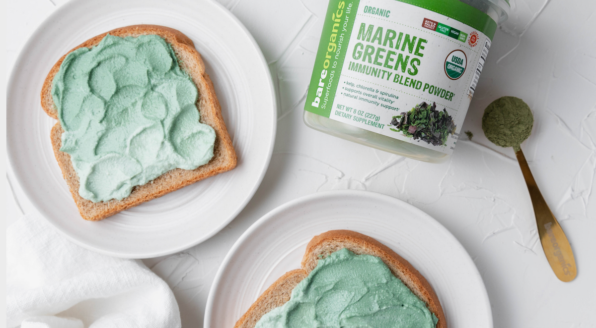Honey Whipped Ricotta Toast with Marine Greens - Spirulina, Chlorella and Kelp