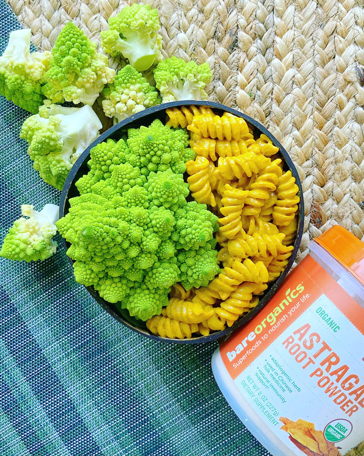 Curry Astragulus Root Pasta with Romanesco Cauliflower