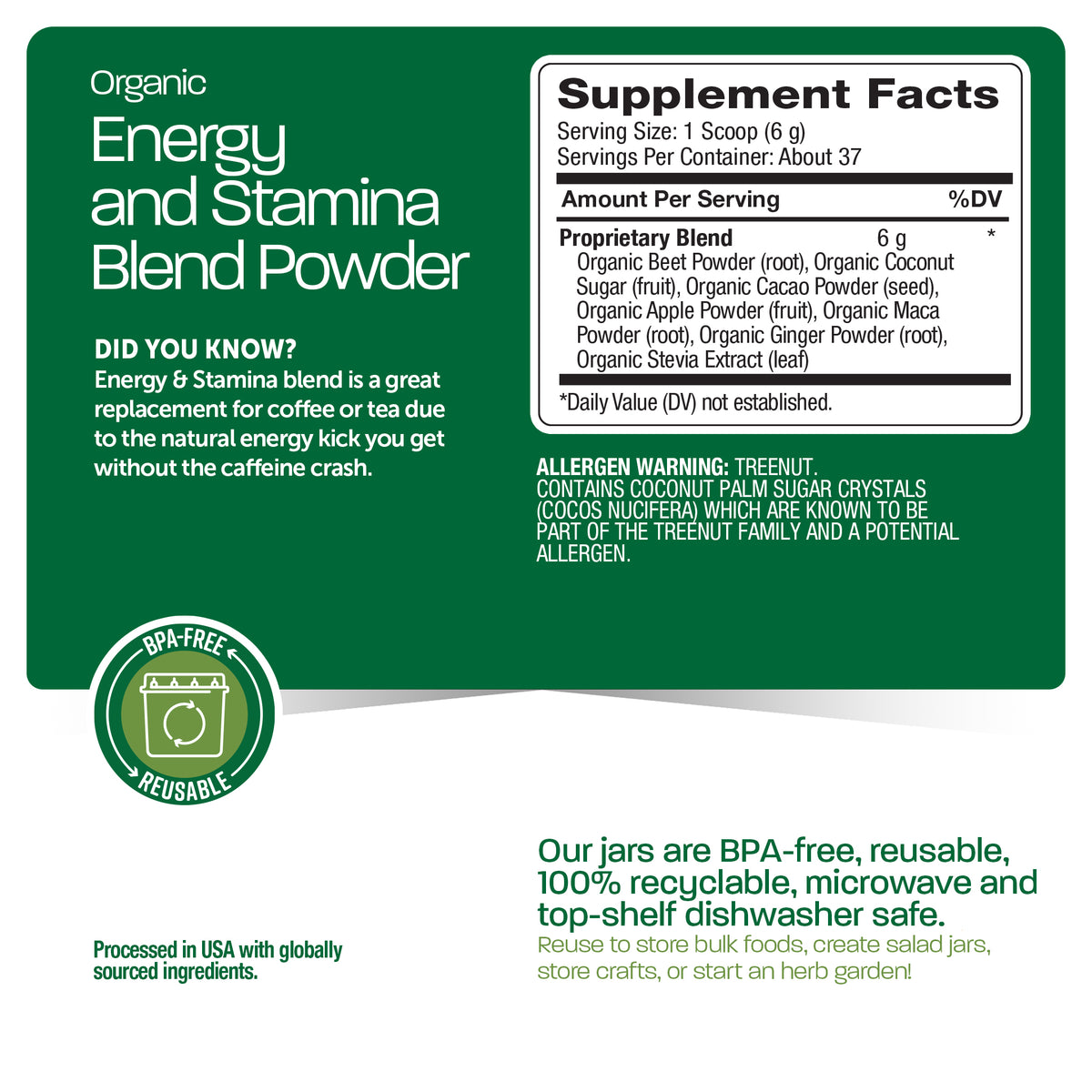 Organic Energy And Stamina Blend Powder
