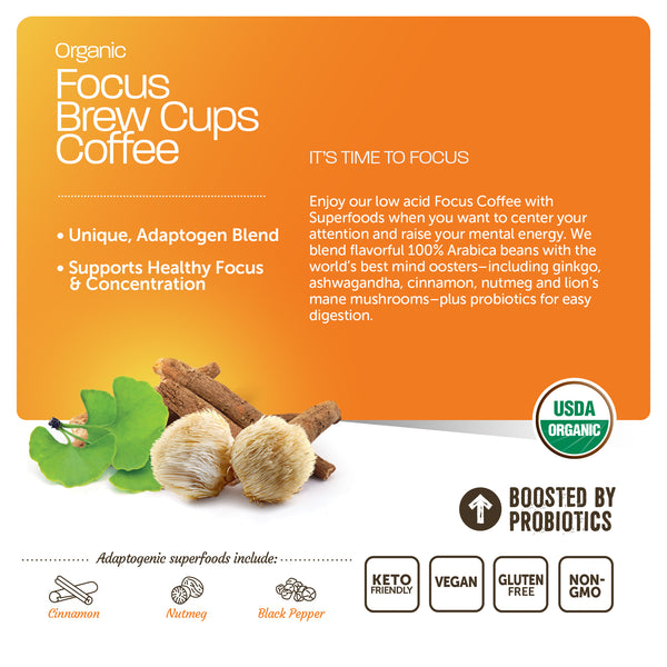 Organic Focus Coffee With Superfoods (10ct Single Serve Cups