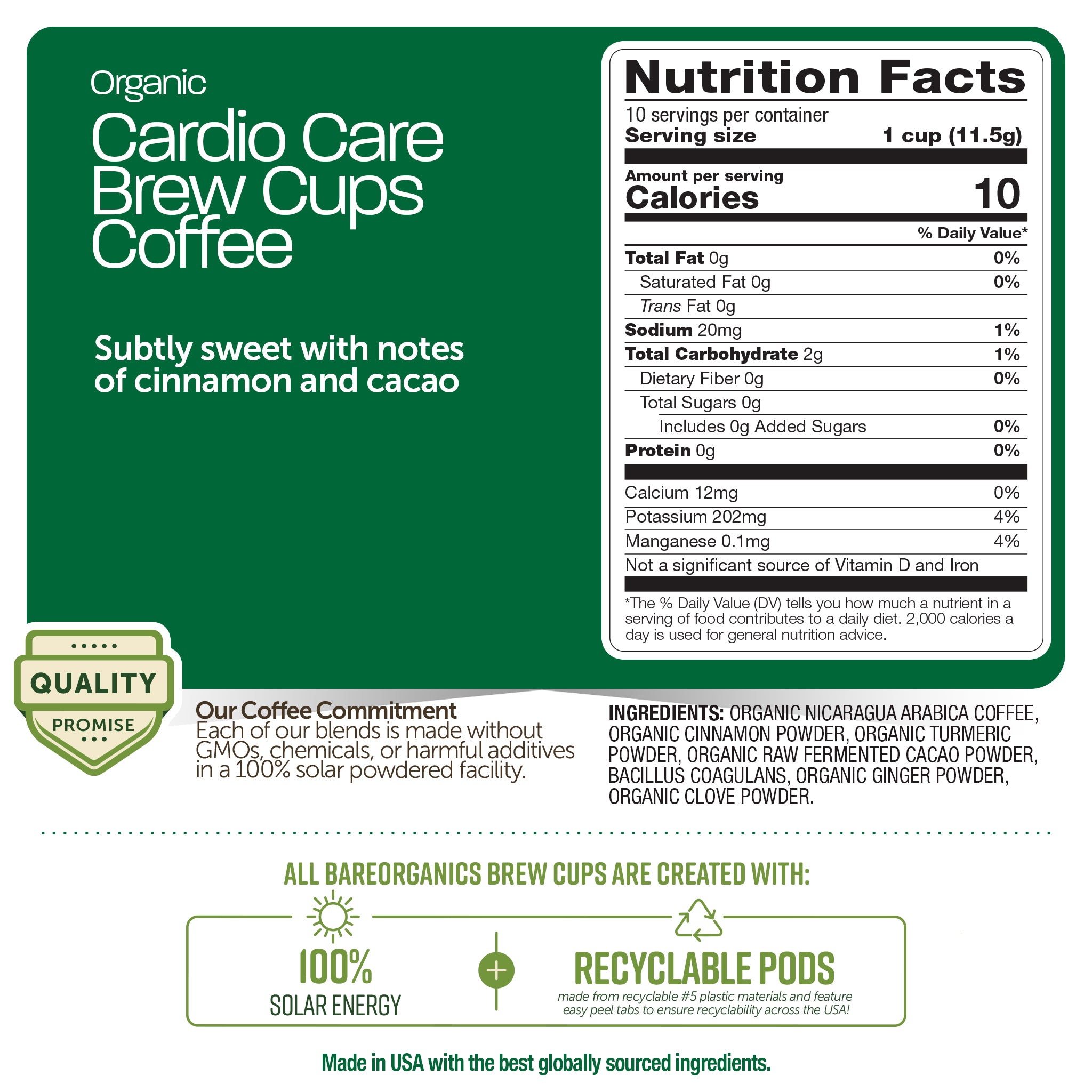 Organic Cardio Care Coffee With Superfoods (10ct Single Serve Cups)