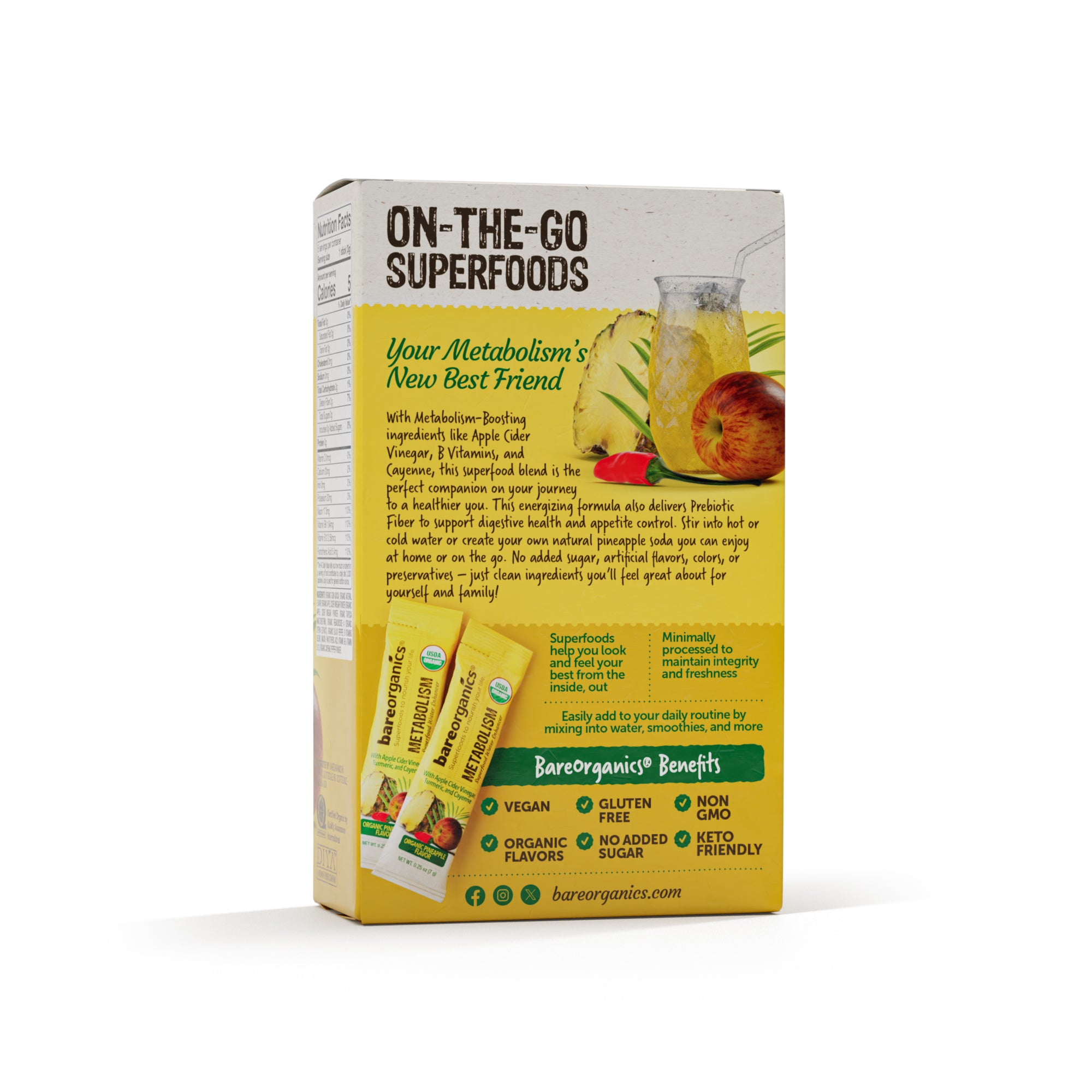 Organic Metabolism Superfood Drink Mix & Smoothie Booster (5 Stick Pack)