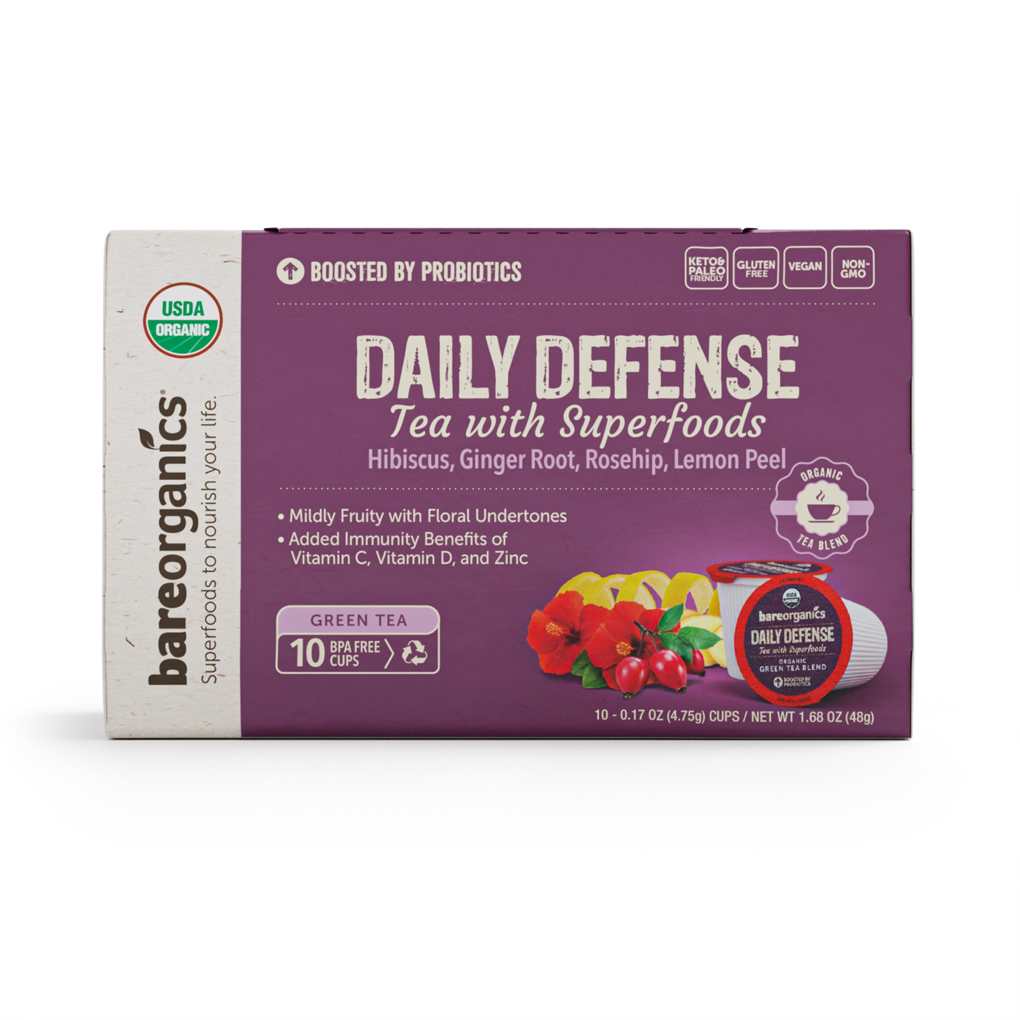 Organic Daily Defense Tea with Superfoods (10ct Single Serve Cups)