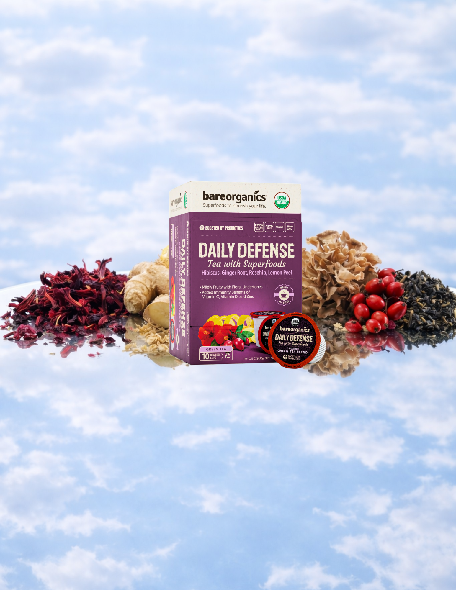 Organic Daily Defense Tea with Superfoods (10ct Single Serve Cups)
