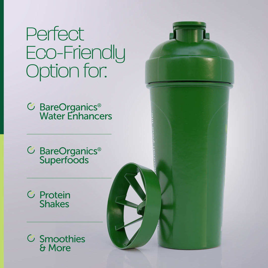 BareOrganics Wheat Shaker Bottle with Built-In Lid Mixer